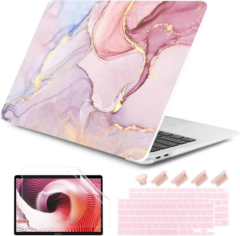 DONGKE Compatible with MacBook Air 13 inch Case 2021 2020 2019 2018 Release A2337 M1 A2179 A1932 with Retina Display & Touch ID, Plastic Hard Shell & Keyboard Cover - Marble - Image 1
